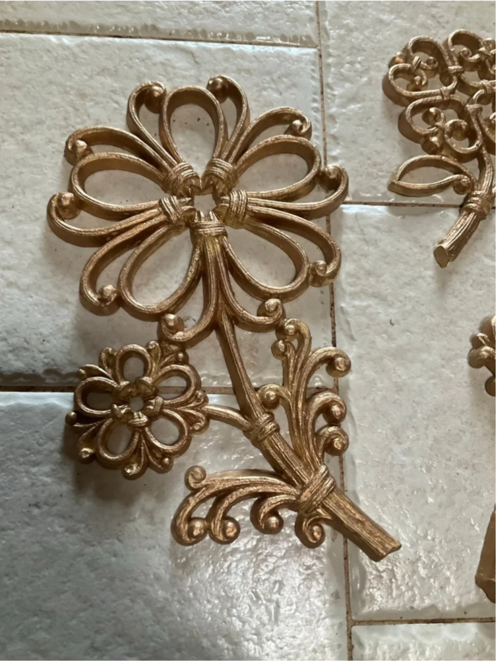 Vintage Gold Floral Wall Art Set Boho Cottagecore Decor Homco